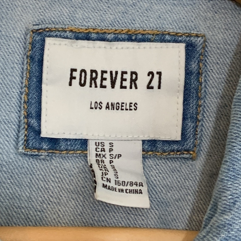 Forever 21 | Distressed Denim Blue Jean Button Down Jacket Small - Picture 7 of 14